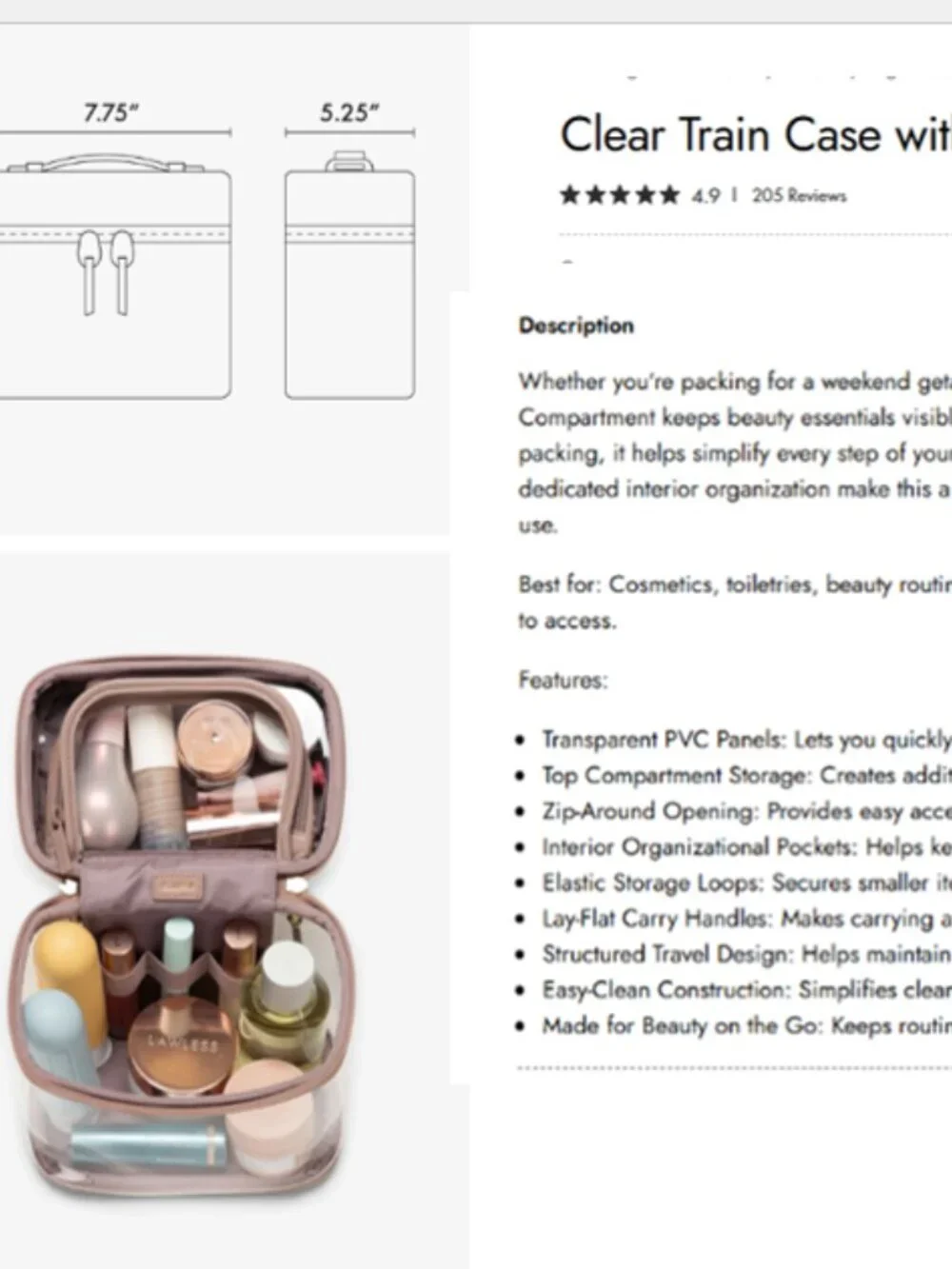 CALPAK Train Case and Large Cosmetic bag.
